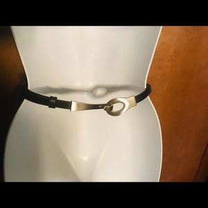 Skinny women’s leather belt with silver